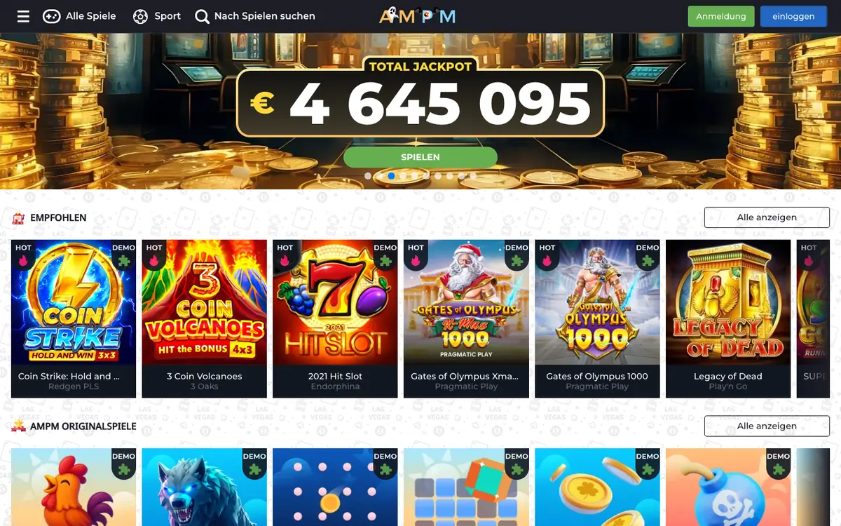 Lobby AMPM Casino (lustro), zrzut z 30.10.2026